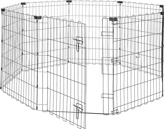 Amazon Basics Foldable Octagonal Metal Exercise Dog Playpen - Indoor/Outdoor, Single Door, Small (8 Panels, 24 x 30), Easy to assemble and store, 30" - Small, , Black-PawvioPets