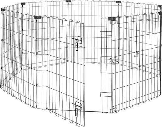 Amazon Basics Foldable Octagonal Metal Exercise Dog Playpen - Indoor/Outdoor, Single Door, Small (8 Panels, 24 x 30), Easy to assemble and store, 30" - Small, , Black-PawvioPets