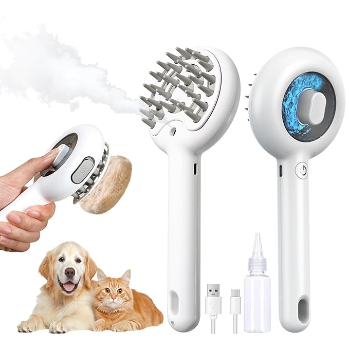 Cat Brushes for Indoor Cat, 6 in 1 Pet Steam Brush for Dog Cats Grooming Kit Supplies Hair Grooming for Long Short Hair Cats Dogs Massage & 2 Water Spray Modes Shedding Brush-PawvioPets