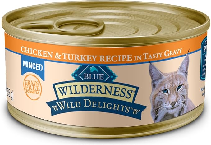 Blue Buffalo Wilderness Wild Delights Minced Natural Wet Cat Food, Chicken & Turkey in Tasty Gravy, 5.5-oz. Cans, 24-Pack-PawvioPets