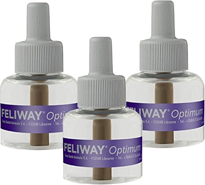 FELIWAY Optimum 3 x 30 Day Cat Calming Refills for Pheromone Diffuser, 3 x 48ml Value Pack - Helps Reduce Common Signs of Stress in Cats & Kittens, Enhanced Calming-PawvioPets