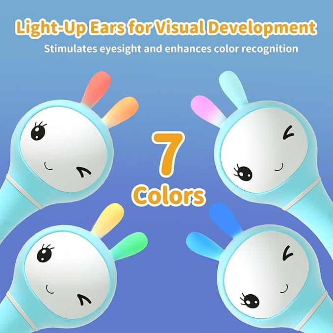 alilo Smarty Bunny Baby Rattle Musical Light Up Toys, Infants Newborns Baby Toys 0-3-6-12-18-24 Months,1 Year Old Boy Girl Gifts, 4 Music Modes and Color Recognition Function with 9 Color Card-PawvioPets