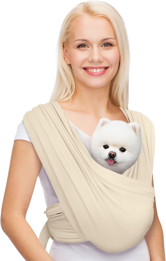 Dog Carriers for Small Dogs, Front Facing Dog Sling Carrier, Hands Free Cat Carrier, Size Adjustable, Reducing Back Pain, Premium Cotton, Safe and Soft Dog Carrier (Regular, Beige)-PawvioPets