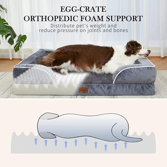 Comfort Expression Waterproof Orthopedic Foam Dog Beds, XXL Orthopedic Dog Beds for Extra Large Dogs, Washable Pet Sofa Bed with Removable Cover & Non-Slip Bottom(XX-Large,Dark Grey)-PawvioPets