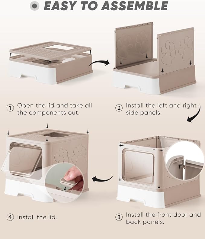 Enclosed Cat Litter Box, Large Litter Box for Big Cats, Covered Kitty Litter Boxes with Lid, Top Entry Cat Box Enclosure with Scoop, Odor Control, Easy to Clean(Coffee)-PawvioPets