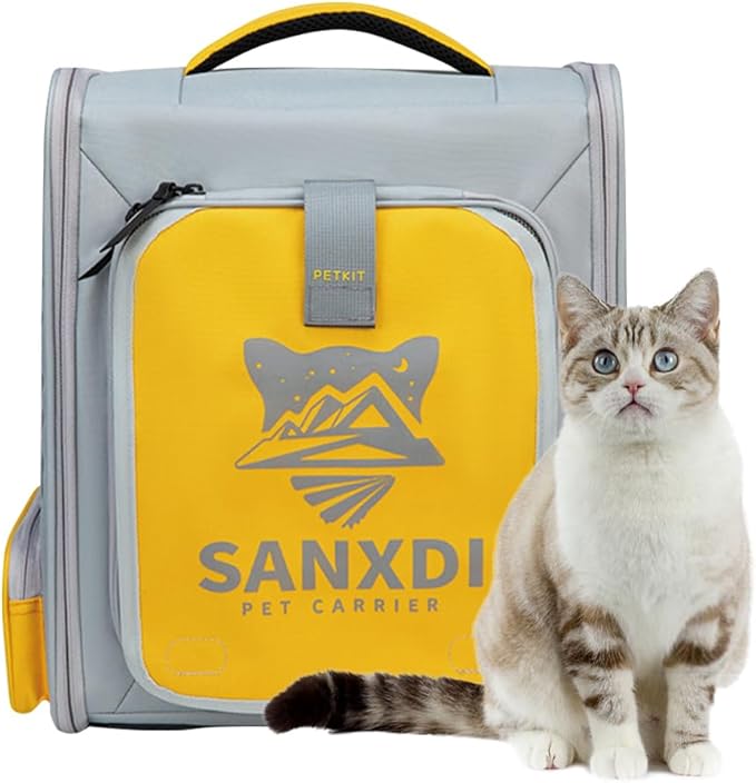 Expandable Pet Backpack, Cat Backpack with Breathable Mesh, Collapsible Soft Cat Travel Bag for Outdoor Hiking, Large Space Dog Backpack(Yellow)-PawvioPets