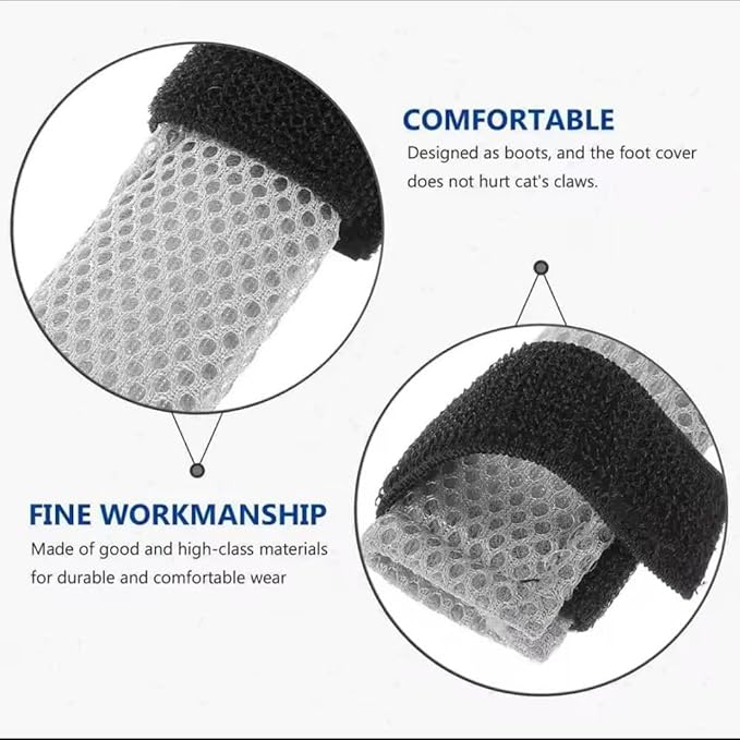 8 Pack Cat Mittens to Prevent Scratching, Adjustable Breathable Mesh Cat Booties & Claw Covers - Anti Scratch Gloves for Bathing, Nail Trimming - 4 Black & 4 Grey, Paw Inner Diameter up to 1.57 Inches-PawvioPets