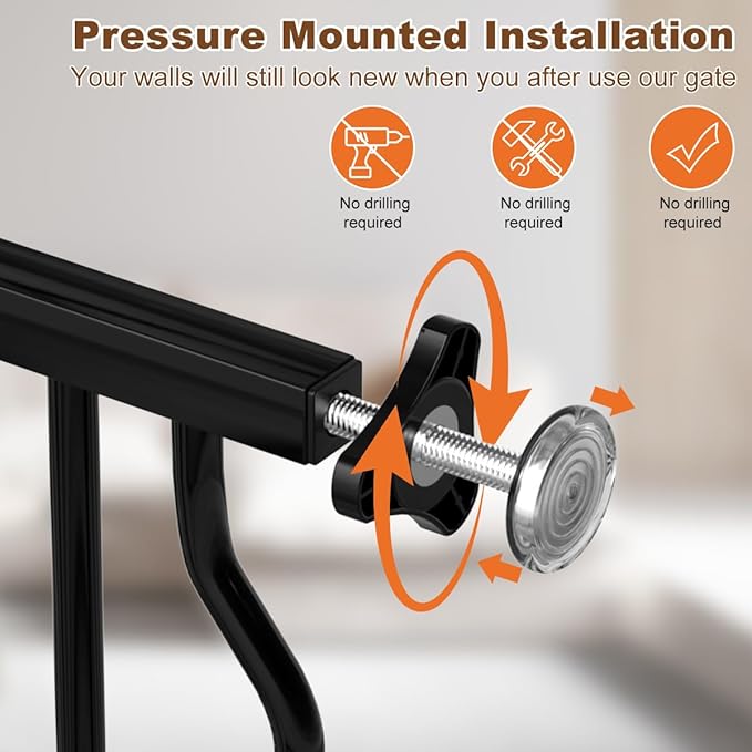 67.3-81.1" Extra Wide Baby Gate for Stairs No Drilling, 30" Tall Auto Close Press Mounted Baby Gate for Doorways, Adjustable Width Walk Through Long Gates for Kids or Pets, Black-PawvioPets