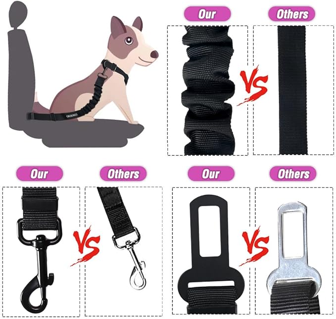 COOYOO Dog Seat Belt, Durability Retractable Dog Car Harness Adjustable Dog Seat Belt for Vehicle Nylon Pet Safety Seat Belts Heavy Duty & Elastic-PawvioPets