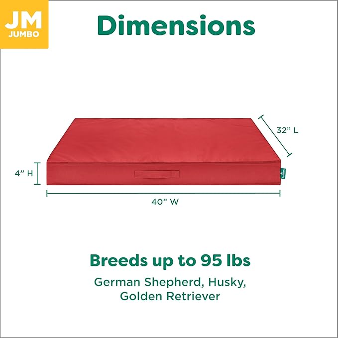 FurHaven Cooling Dog Bed – XL Foam Mattress for Joint Pain Relief, Waterproof Liner, Removable Washable Cover, Durable for Outdoor Use, Deluxe Grid Indoor/Outdoor Bed – Red, Jumbo-PawvioPets