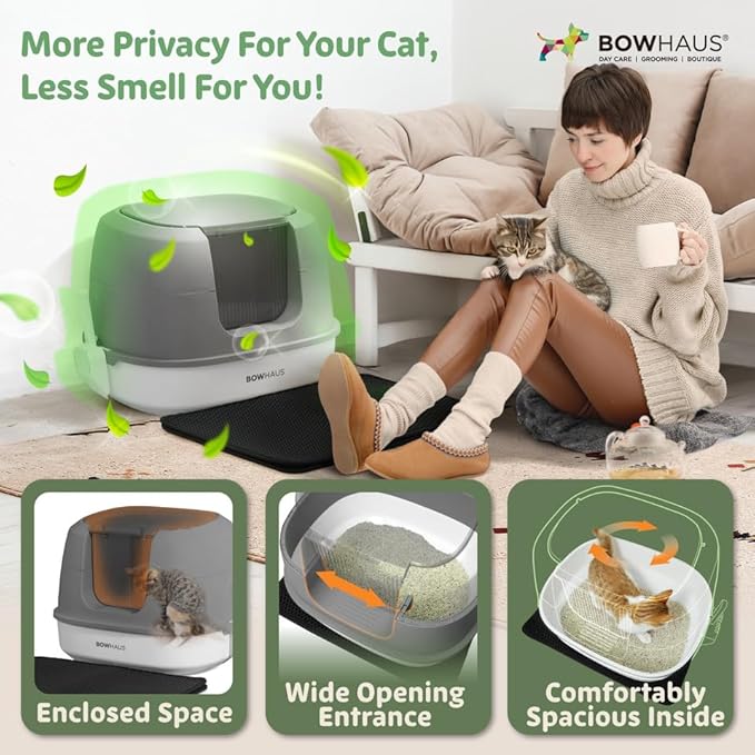 Detachable Cat Litter Box with Lid, 3-in-1 Cat Toilet of Cats, Large Space Anti-Leakage Cat Litter Box with Scoop, Cat Mat & Odor Fitter, Blue-PawvioPets