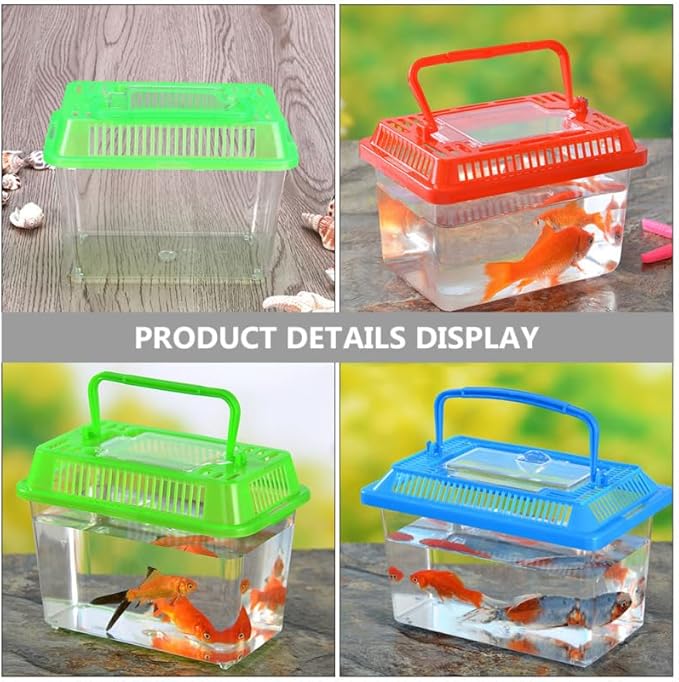 5pcs Small Fish Carrier with Breathable Lids, Portable Betta Fish Tank, Clear Breeding Boxes for Lizard, Turtle, Tarantula（Assorted Color）-PawvioPets