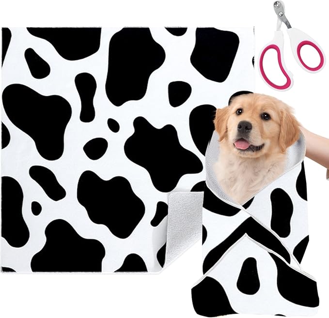 Cat Grooming Wrap for Cutting Nails with Cat Nail Clipper, Self-Adherent Wrap for Ear Cleaning, Anti-Runaway/Scratch, Cat Swaddle Wrap for Calming, Cow White-PawvioPets