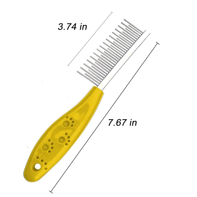Dog or Cat Comb Grooming with Short and Long Teeth Dematting Knots Tangles Remover Combs Detangler Tool Suitable for Dogs Cats Poodle HorseStainless Steel Pin (Yellow)-PawvioPets