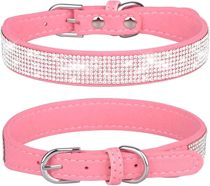 Dog Collar for Medium Dogs Female, Bling Diamond Fancy Crystal Glitter Pretty Jewel Rhinestone Puppy Dog Collars for Small Medium Large Breed Pet Girl Dogs Cats Kitten, Pink M Size-PawvioPets