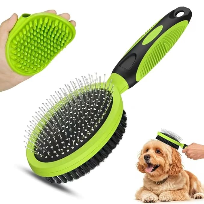 2PCS Pet Grooming Tools - Double-Sided Brush for Shedding and Bathing, Suitable for Short/Long Haired Dogs Cats and Horses, Deshedding Dog Brush, Mane & Tail Combs for Horses - Pet Supplies (Green)-PawvioPets