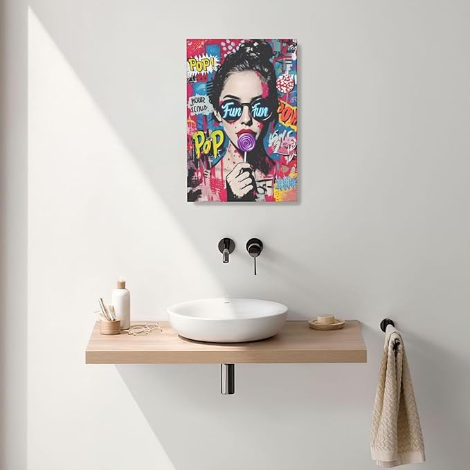 Fashion Women Wall Art Glam Modern Artwork for Girls Banksy Street Graffiti Pop Art Canvas Pictures Painting Print Framed Decorations Gifts for Bedroom Living Room Office 16"x24"-PawvioPets