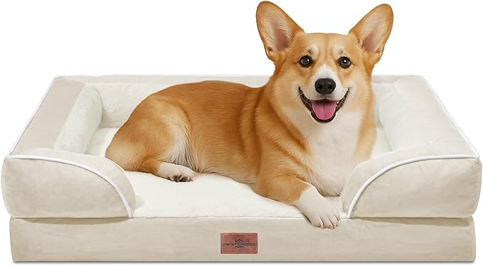 Comfort Expression Medium Dog Beds Waterproof Orthopedic Foam Dog Sofa Beds for Medium Large Dogs Comfy Pet Bed with Washable Removable Cover & Non-Slip Bottom(Medium,Beige)-PawvioPets
