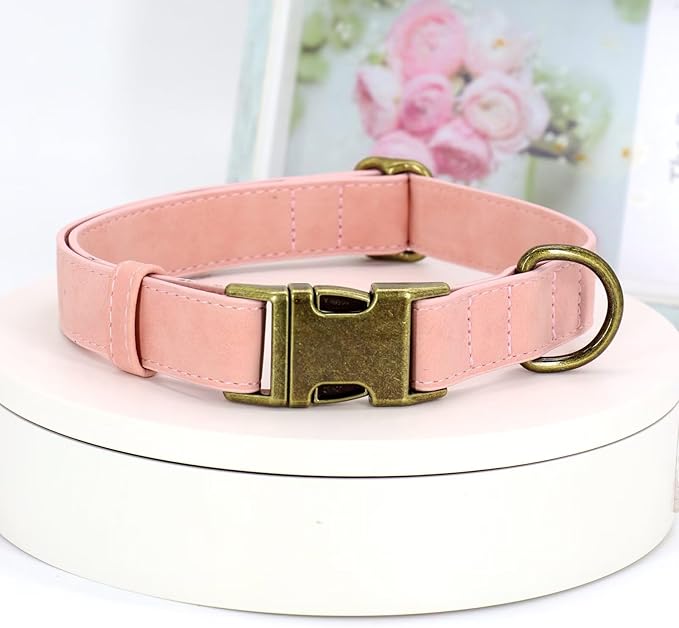 Didog Soft PU Leather Dog Collar, Stylish Quick Released Dog Collars for Small Dogs, Easy Clean Adjustable Pet Collar for Daily Walking, Pink, S Fit 10-16" Neck-PawvioPets