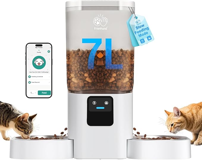 Automatic Cat Feeder with Slow Feed for 2 Cats: 5G WiFi Automatic Dog Feeder with 7L Large Food Storage, Cat Food Dispenser with Alexa for Multiple Pets, Detachable for Easy Cleaning -29 Cup-PawvioPets