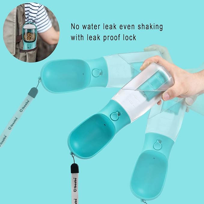Dog Water Bottle with Food Container & Poop Bag Holder, Travel Water Bowl, Portable Pet Dispenser, Dog Stuff Accessories Items, Puppy Essentials Necessities for Yorkie Chihuahua Walking Hiking-PawvioPets