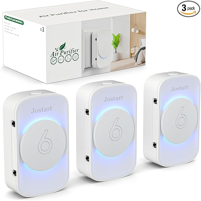 Air Ionizers for Home (3 Pack),Negative Ion Air Filter,Quiet Plug in air fresheners for Bedroom, Office, Kitchen,Garage,Portable Air Purifiers Odor, Smoke Dust, Pets, Mini Air Cleaner White-PawvioPets