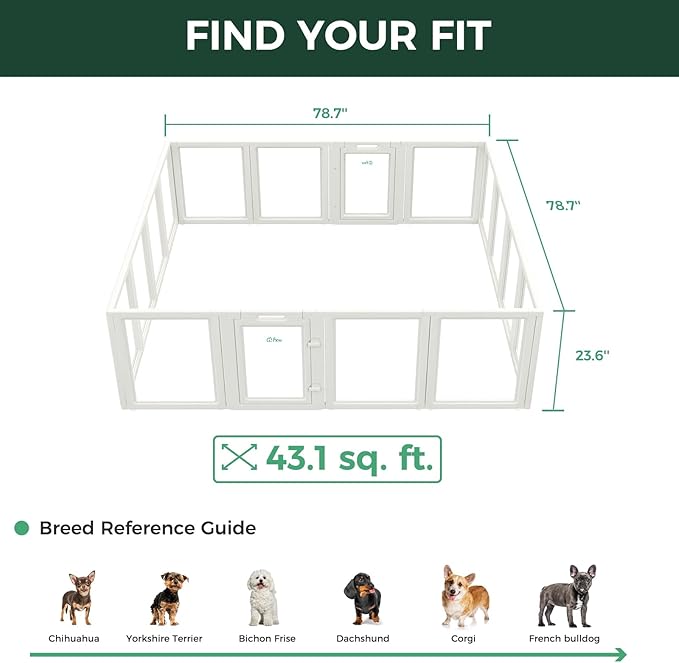 FXW AuraSpace Acrylic Indoor Unleashed Dog Playpen for Puppies and Small Dogs, 24 Inch, 16 Panels, White-PawvioPets