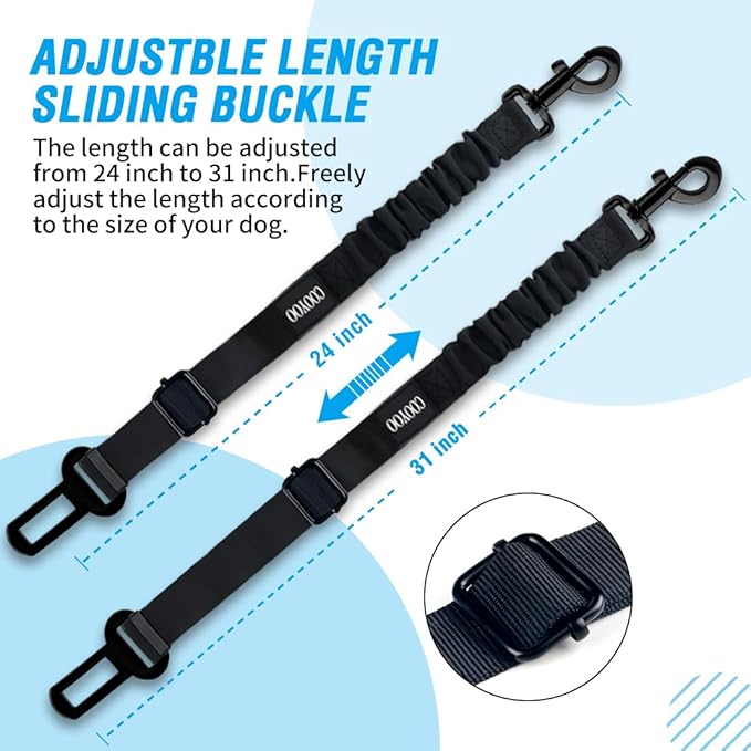 COOYOO Dog Seat Belt,3 Piece Set Retractable Dog Car Harness Adjustable Seat Belt for Vehicle Nylon Pet Safety Seat Belts Heavy Duty & Elastic-PawvioPets