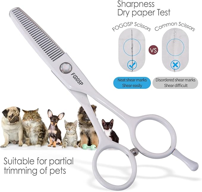 5 in Thinning Shears for Dogs Grooming Face for Small Dogs Eyes Face Paw Professional Small Cat Grooming Scissors(5" Blender,White)-PawvioPets