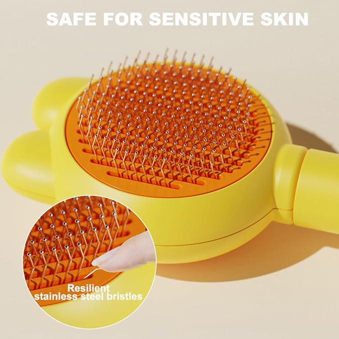 Cat Brush for Short or Long Haired Cats Dogs Rabbits, Cute Dog Brush with Release Button for Massage and Removes Loose Fur-PawvioPets