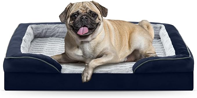 FURTIME Orthopedic Dog Bed for Small Dogs - Waterproof Dog Sofa Beds Small, Supportive Foam Pet Couch Bed with Removable Washable Cover, Waterproof Lining and Nonskid Bottom, Navy Blue-PawvioPets