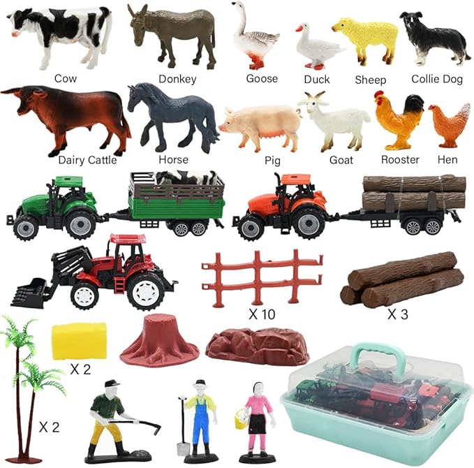 Farm Animals Figures Playset, 40 Pcs Farm Toy Tractor with Plastic Farm Animals Figurines, Farmer and Fence Farm Playset, Farm Figures Farmer Truck Toy with Trailer for Kids Boys Girls Toddlers 3+-PawvioPets