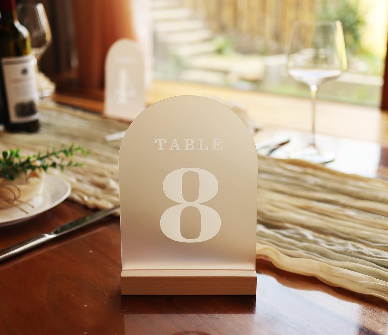 Wedding Table Numbers 31-40, Acrylic Arch Signs with Natural Wood Stands Holders, Rustic Table Decor for Reception & Parties (Frosted White)