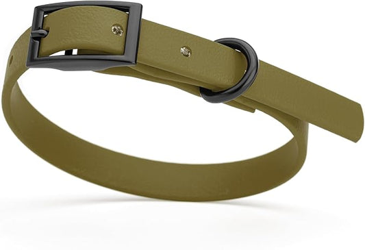 Dogline Biothane Waterproof Dog Collar Strong Coated Nylon Webbing with Black Hardware Odor- Proof for Easy Care Easy to Clean High Performance Fits Small Medium or Large Dogs, Olive Drab Green-PawvioPets