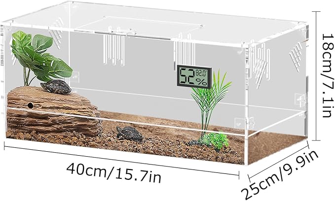 Acrylic Tarantula Enclosure, Reptile Terrarium Breeding Tank w/Temperature Hygrometer,Habitat Reptiles Feeding Box Isopod Terrarium Cage for Insect Lizard Home Office (Reptile-Tank-L(Tray))-PawvioPets