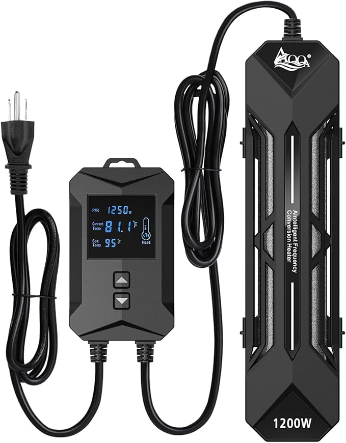 AQQA Aquarium Heater,64-95°F Fast Heating Double Quartz Glass Tube Fish Tank Heater,High-definition LCD Controller Displays Real-time Power,Anti-dry and Over-temperature Protection (1200W 210-330 Gal)-PawvioPets