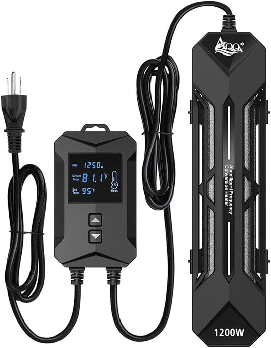 AQQA Aquarium Heater,64-95°F Fast Heating Double Quartz Glass Tube Fish Tank Heater,High-definition LCD Controller Displays Real-time Power,Anti-dry and Over-temperature Protection (1200W 210-330 Gal)-PawvioPets