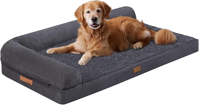 Dog Beds for Large Sized Dog, Washable Large Dog Bed Couch with Waterproof and Removable Cover, Orthopedic Dog Crate Bed Sofa with Nonskid Bottom, Pet Bed for Dogs Up to 95lbs, 44" L x 32" W x 7" Th-PawvioPets