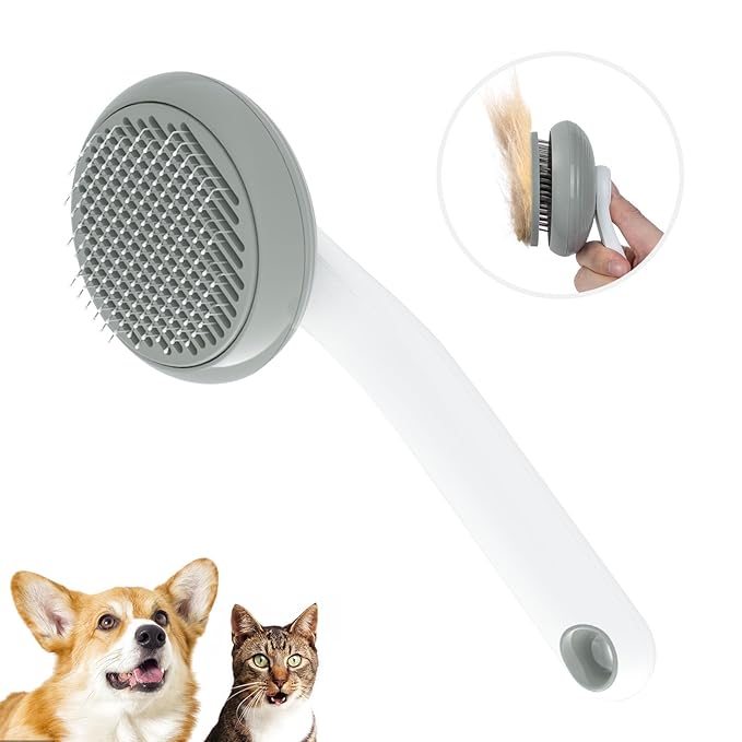 Cat Brush for Shedding, Pet Grooming Self Cleaning Slicker Brush for Cats & Dogs, Grey-PawvioPets