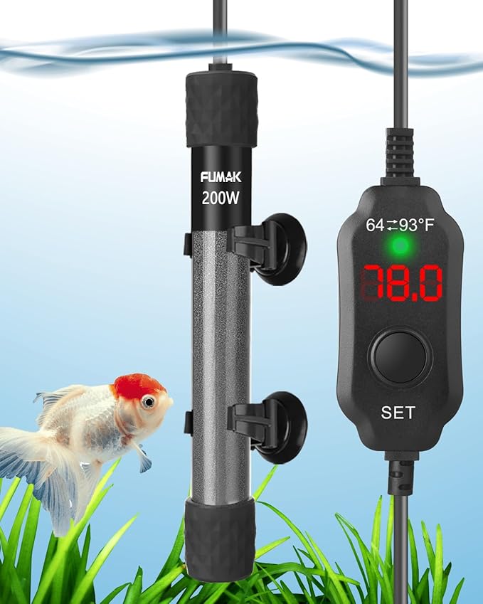 200W Adjustable Aquarium Heater Super Short Submersible Fish Tank Heater Fish Heater with LED Digital Display Thermostat, for Tanks 20-40 Gallons-PawvioPets