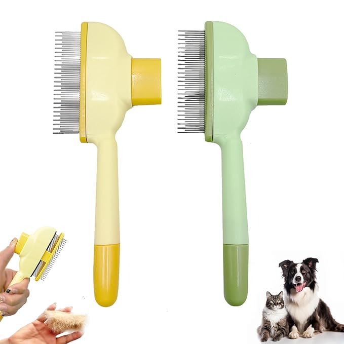 2Pcs Flea Comb for Cats Dogs,Long & Short Stainless Steel Metal Teeth for Shedding and Tangles,Cat Combs for Indoor Cats-PawvioPets