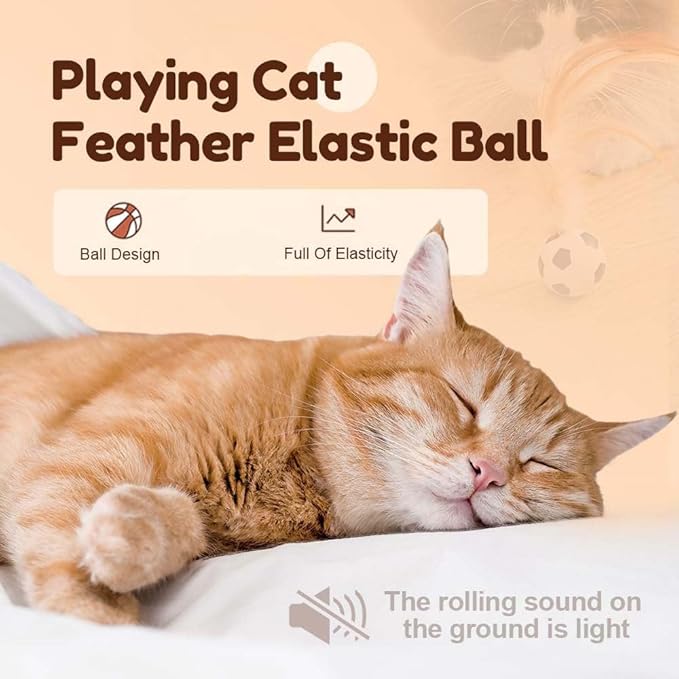 2025 New Interactive Cat Feather Ball Toy Set - Elastic Bouncy Cat Toys with Feather Tails, Silicone Rolling Balls for Indoor Cats & Kitten Exercise, Safe & Fun Play (1 Set)-PawvioPets