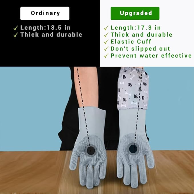 Dog Washing Gloves, Pet Grooming Gloves with Soft Brushes, Bathing and Massaging for Dogs and Cats, Silicone Heat Resistant Cleaning Gloves with High-Density Teeth (Gray)-PawvioPets