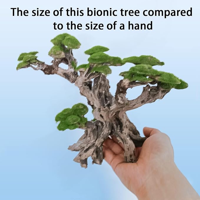 Fish Tank Decor- Bonsai Tree of The Forest with Faux Moss- Aquarium Decoration Aquascaping- Made of Sandstone, 8.8 x 4.3 x 7.8 inches-PawvioPets