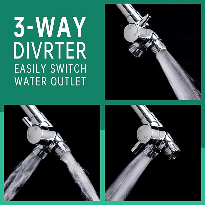 3 Mode Dog Shower Attachment, High Pressure Handheld Sprayer with ON/OFF Switch, G1/2" Metal Shower Diverter, 100 Inches Stainless Steel Hose, No Drill Hook, for Indoor Pet Bathing and Washing-PawvioPets