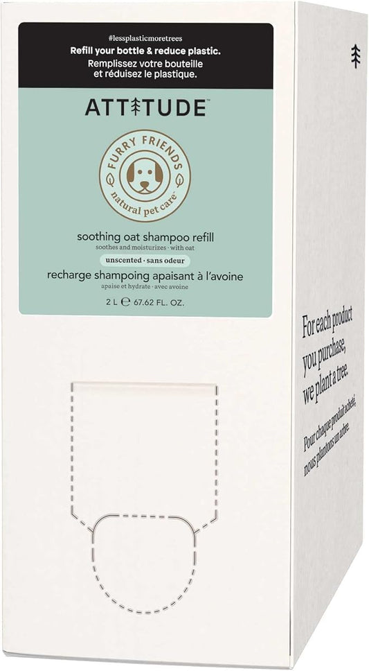ATTITUDE Shampoo for Cats and Dogs, Plant and Mineral-Based Ingredients, Vegan and Cruelty-Free Products for Pets, Bulk Refill, Soothing, Unscented, 67.62 Fl Oz-PawvioPets