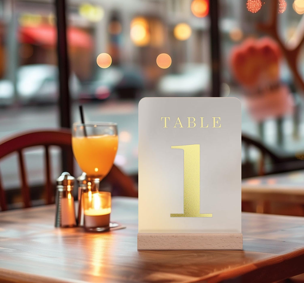 Frosted Blank Rectangle Acrylic Sign with Wooden Stands - 10 Pack DIY Customizable Sign Kit for Wedding Table Numbers, Restaurant Party Bridal Shower (5x7 Inch)