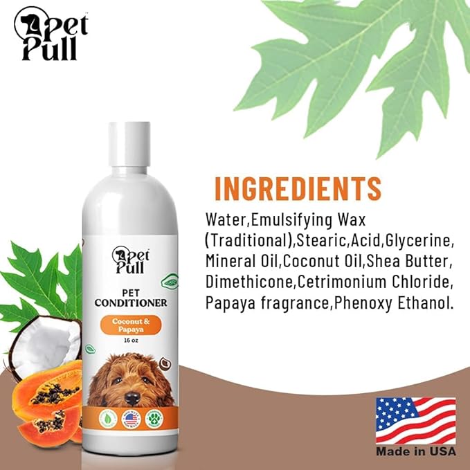 Dog Conditioner Puppy Essentials - Moisturizing Conditioner for Dogs with Coconut and Papaya Scent - Plant Based Dog Bath Supplies Detangle and Revive Pet's Coat - Made in USA (16 Oz)-PawvioPets