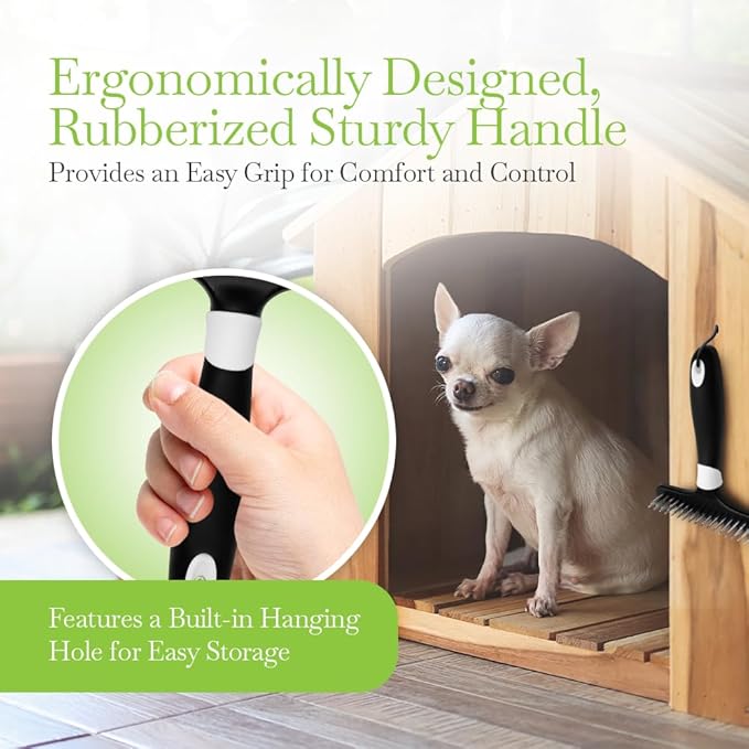 Fuller Brush Undercoat Pet Rake - 33 Sturdy Tapered Steel Pins Inset into Polypropylene Head - Ergonomically Designed Rubberized Handle - Reduce Tangles, Remove Loose Undercoat for Shed-Free Groom-PawvioPets