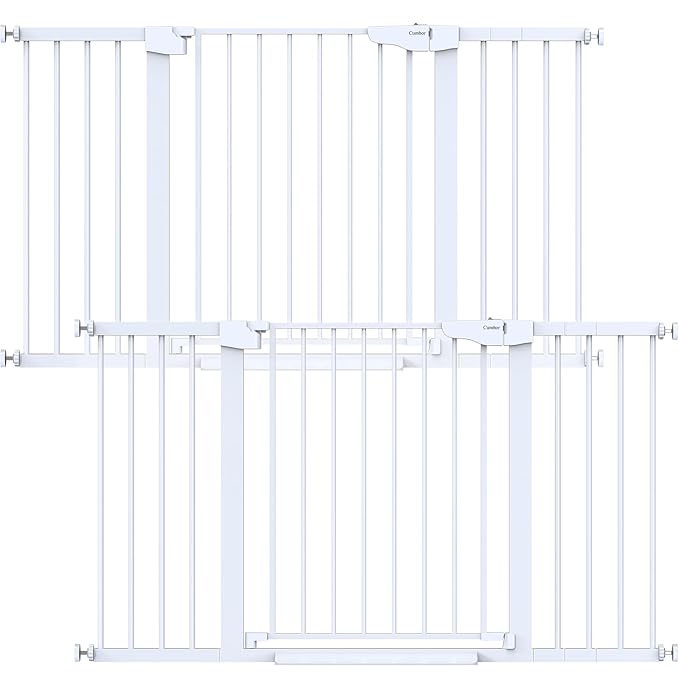 Cumbor 2 Pack 29.7-54.2" Baby Gate for Stairs, Mom's Choice Awards Winner-Auto Close Dog Gate for Doorways, Easy Install Pressure Mounted Pet Gate Indoor, Wide Safety Gate for Dog, White-PawvioPets